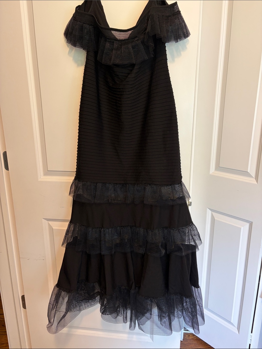 Tadashi Black Ruffled Off-Shoulder Evening Dress Large